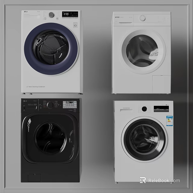 Modern Front Loading Washing Machines In Various Colors And Sleek Designs 3d model 