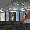Luxury Modern KTV Interior With Blue Crystal Chandelier Red Spiral Staircase And Marble Floor