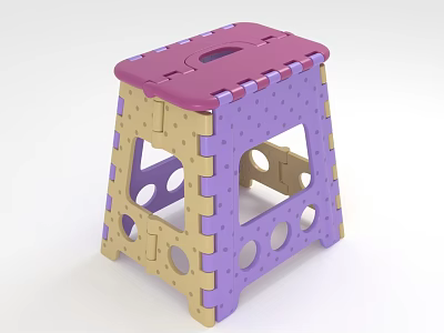 Plastic Folding Stool With Pink Purple Beige Polka Dot Pattern And Portable Design 3d model
