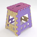 Plastic Folding Stool With Pink Purple Beige Polka Dot Pattern And Portable Design 3d model