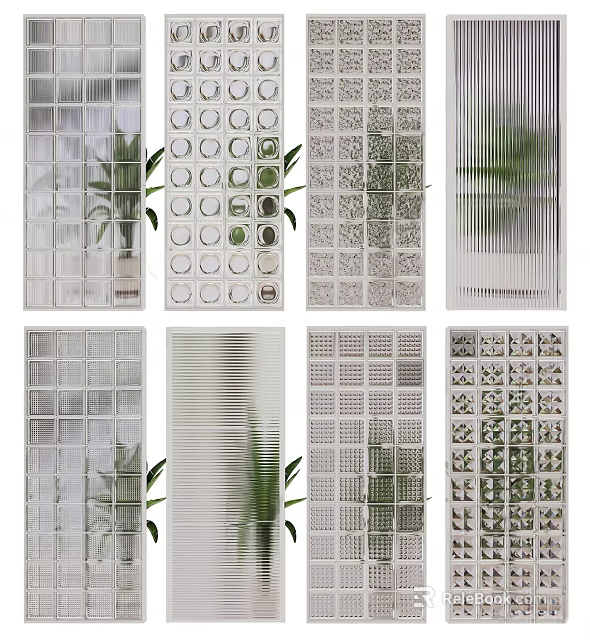 Modern Interior Glass Partition Designs With Various Patterns And Green Plants 3d model
