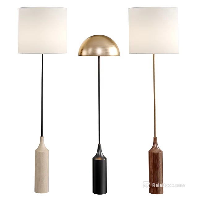 Three Modern Floor Lamps With Different Base Materials And Shade Designs 3d model