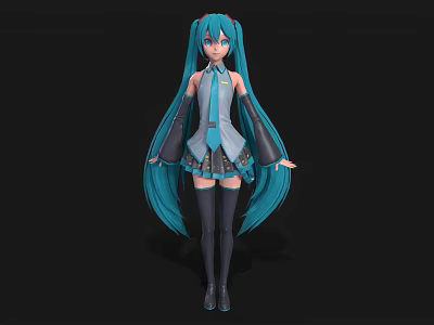 Woman In School Uniform With Turquoise Long Hair Tie Short Skirt And Knee High Socks 3d model