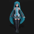 Woman In School Uniform With Turquoise Long Hair Tie Short Skirt And Knee High Socks