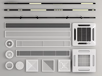 Various Modern Air Conditioner Vents Including Linear Square and Circular Grille Designs 3d model
