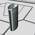 Modern High Rise Office Building With Grid Windows And Unique Urban Design