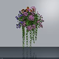 Bonsai Potted Plant Featuring Mixed Color Flowers Hanging Green Vines And White Wall Reflection