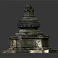 Ancient Stone Stupa Architecture With Layered Base Circular Dome And Intricate Carvings
