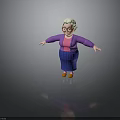Elderly Lady With White Curly Hair Glasses Purple Cardigan Blue Plaid Skirt Arms Outstretched