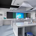 Modern Laboratory Interior With White Tables Fume Hoods And Display Screens
