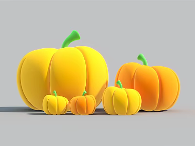 Inflatable Pumpkin Decorations in Various Sizes with Yellow Orange Hues and Green Stems 3d model