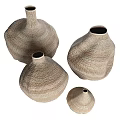 Handcrafted Ceramic Vessels With Earth Tone Textured Surface And Various Sizes 3d model