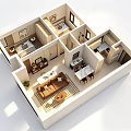 Bird's Eye View of House Interior Layout With Living Room Dining Area And Bedrooms