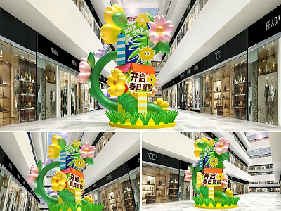 Vibrant Photo Check In Spot With Colorful Flower Decorations In Shopping Mall Interior 3d model