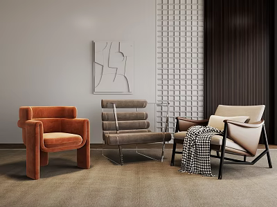 Modern Accent Chairs With Orange Gray Beige Designs In Contemporary Living Room Interior 3d model