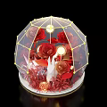 Transparent Dome Decoration With Red Roses Golden Frame And Interior Lights