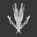 Fantasy Horned Demon Creature With Gray Skin And Red Spiked Armor In Tattered Clothing
