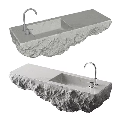 Unique Double Stone Washbasin Design With Natural Rock Texture And Modern Faucet 3d model