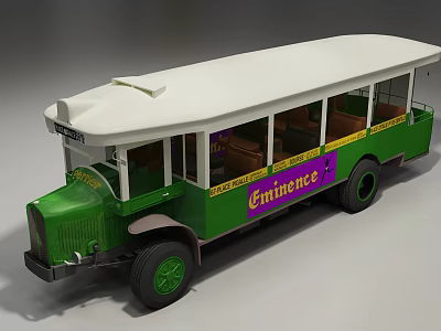 Vintage Green and White Bus with Chinrence Logo Transparent Windows and Brown Seats 3d model