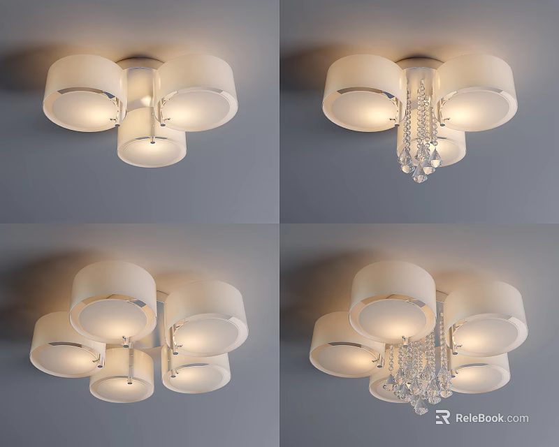 Modern Ceiling Lights With White Shades And Crystal Accents For Home Decoration 3d model 