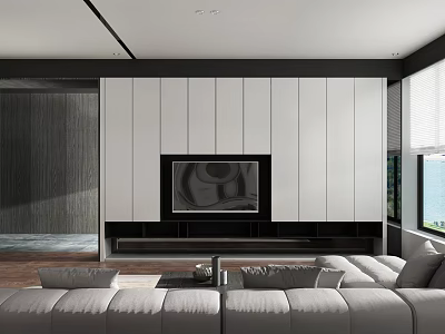 Modern Guest Restaurant TV Sofa Background Blinds Curtain Coffee Table 3d model