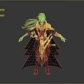 Fantasy Female Elf Character With Blonde Long Hair Green Red Ornate Cloak And Elaborate Outfit