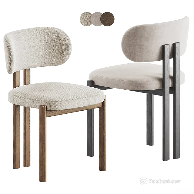 Modern Dining Chair With Upholstered Seat Curved Backrest And Wooden Legs 3d model 