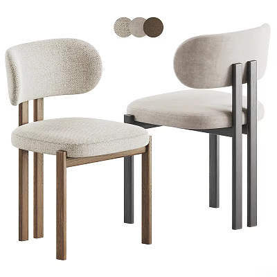 Modern Dining Chair With Upholstered Seat Curved Backrest And Wooden Legs 3d model