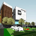 Modern Kindergarten Building With Colorful Facade Green Outdoor Space And Trees