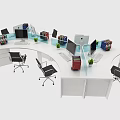 Various Modern Office Desk Designs With Computers Office Supplies And Chairs