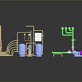 Industrial Equipment System 3D Model With Green Pipes Blue Tanks Pink Components And Wooden Frame