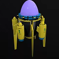 Rocket Toy Model With Purple Dome Blue Section Yellow Legs Cylindrical Parts And Number 1