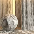 Modern Spherical Decorative Component With Striped Surface And Textured Wall 3d model