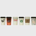 Assorted Coffee Drinks in Branded Cups with Different Designs and Logos 3d model