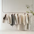 Minimalist Neutral Tones Clothes Hanging On Arched Frame With Green Plant