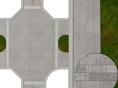Municipal Road Intersection Design With Traffic Lanes Sidewalks Green Belts And Paved Surface 3d model