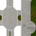 Municipal Road Intersection Design With Traffic Lanes Sidewalks Green Belts And Paved Surface