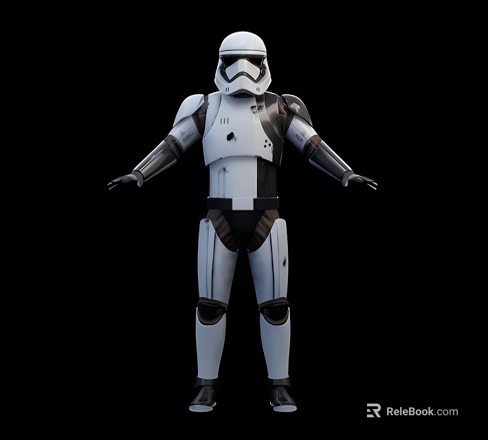 Star Wars Stormtrooper Character With White Armor Helmet And Standing Pose On Black Background 3d model 