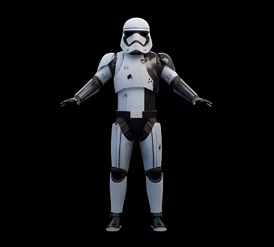 Star Wars Stormtrooper Character With White Armor Helmet And Standing Pose On Black Background 3d model