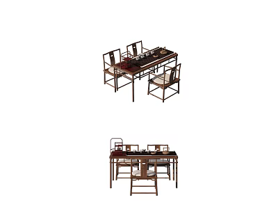 Traditional Chinese Wooden Tea Table and Chairs Design for Living Room 3d model