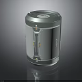 Modern Cylindrical Device With Silver Gray Body Blue Top And Yellow Accents