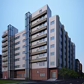 Modern Office Building Exterior With Glass Curtain Walls Brick Facade And Roadside Landscaping