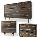 Modern Wooden Dresser Design With Dark Wood Gold Lines And Multiple Drawers