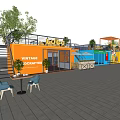 Vibrant Commercial Street Featuring Neon Signs LOGO Vintage Handcrafted Shops and Outdoor Seating