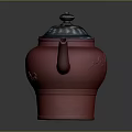 Decorative Red Ceramic Teapot With Silver Lid And Intricate Engraved Floral Patterns