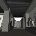 Cultural Center Interior Design With Gray Walls Black Ceiling Stone Artifacts And Wall Art