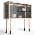 Modern Sideboard With Glass Doors And Storage For Glasses Bowls Plates