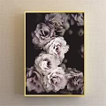 Botanical Painting of Purple and White Roses with Gold Frame on Beige Wall