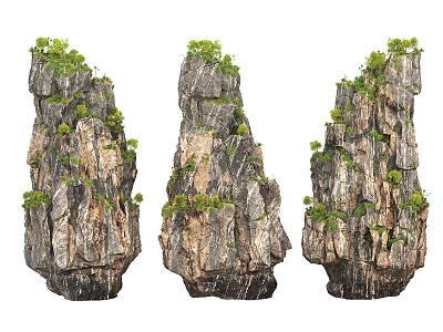 Ornamental Stone Wood Rock Structures With Green Plants Natural Garden Design 3d model