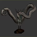 Game Movie Character Fantasy Creature Featuring Multiple Curved Tentacles Pinkish Gray Body Green Accents Red Base